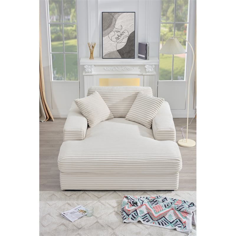 Amelia Polyester Corduroy Comfy Chaise Lounges Sofa Bed With Deep Seat White