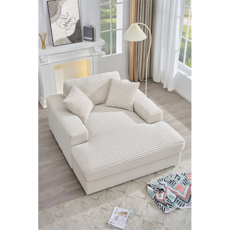 Amelia Polyester Corduroy Comfy Chaise Lounges Sofa Bed With Deep Seat White