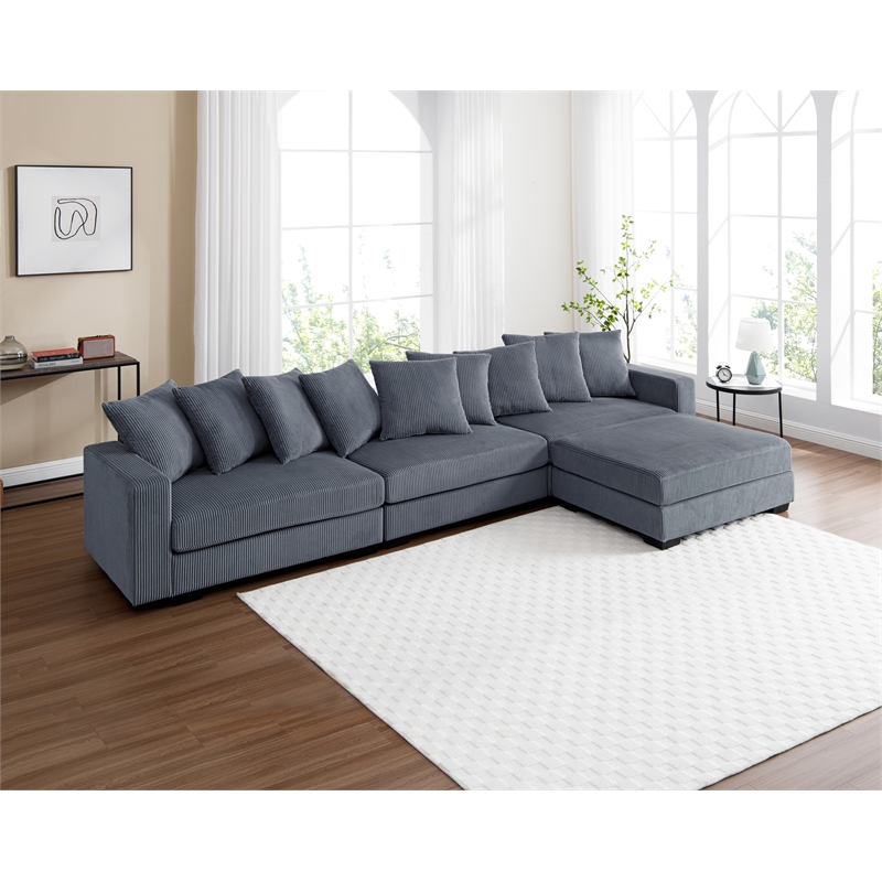 Jane Polyester Upholstered Sectional Comfy Sofa With Ottoman Dark Gray