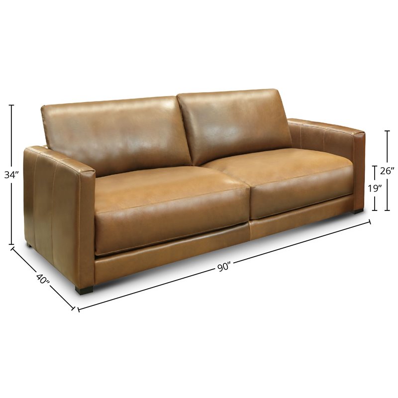 Hello Sofa Home Raffa 3-Seater Contemporary Top Grain Leather Sofa in Brown