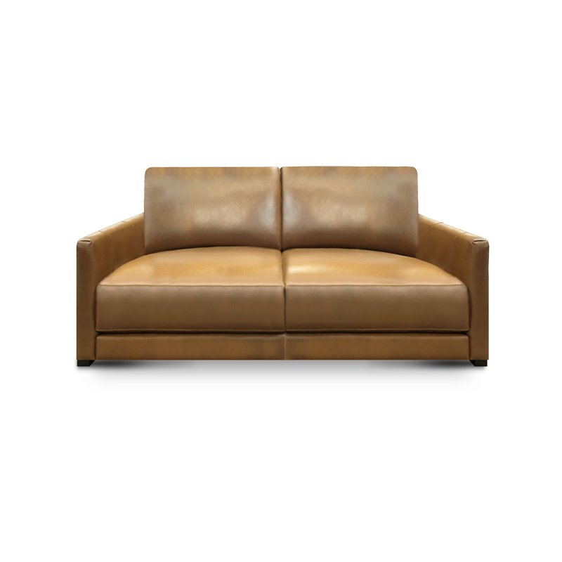 Hello Sofa Home Raffa Contemporary Top Grain Leather Loveseat in Brown
