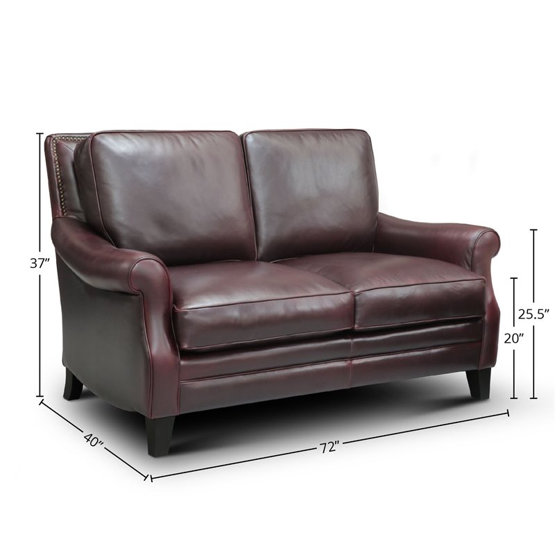 Hello Sofa Home Adriana Traditional Top Grain Leather Loveseat in Burgundy