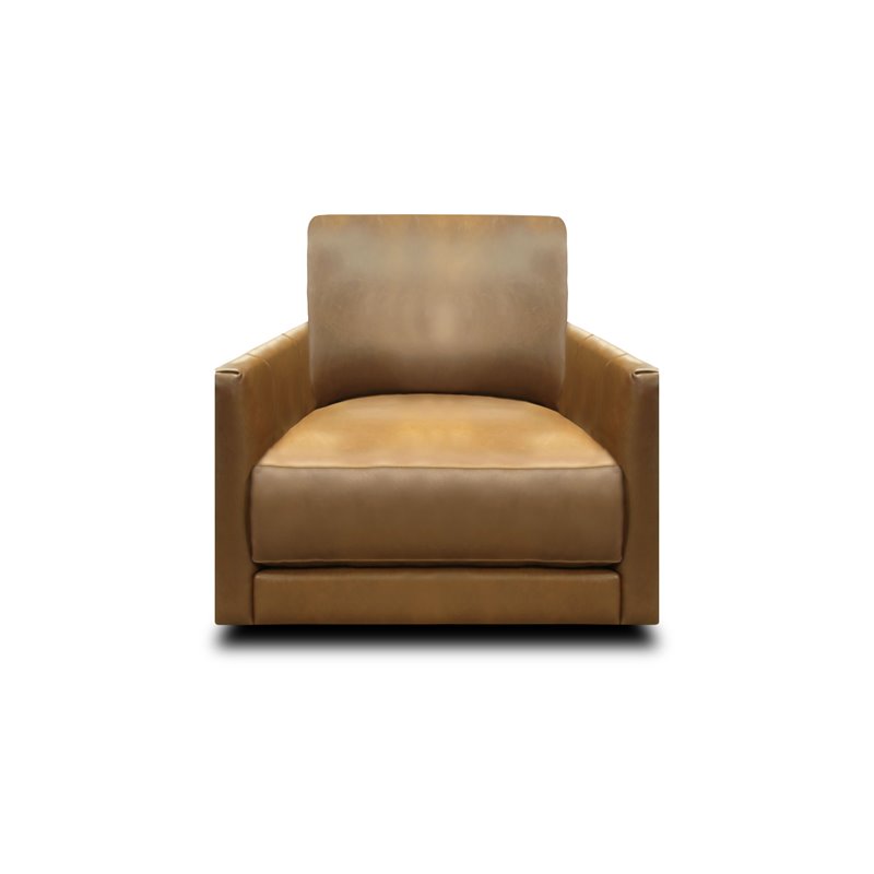 Hello Sofa Home Raffa Contemporary Top Grain Leather Swivel Armchair in Brown