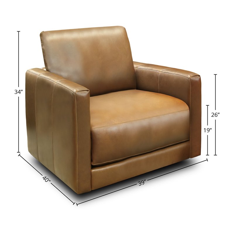 Hello Sofa Home Raffa Contemporary Top Grain Leather Swivel Armchair in Brown