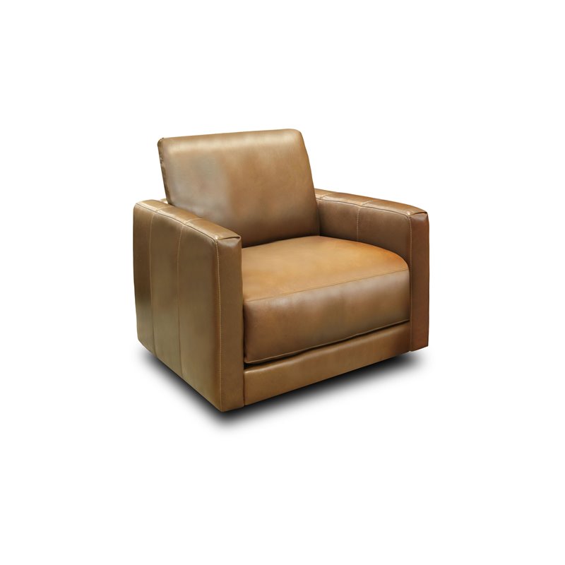 Hello Sofa Home Raffa Contemporary Top Grain Leather Swivel Armchair in Brown