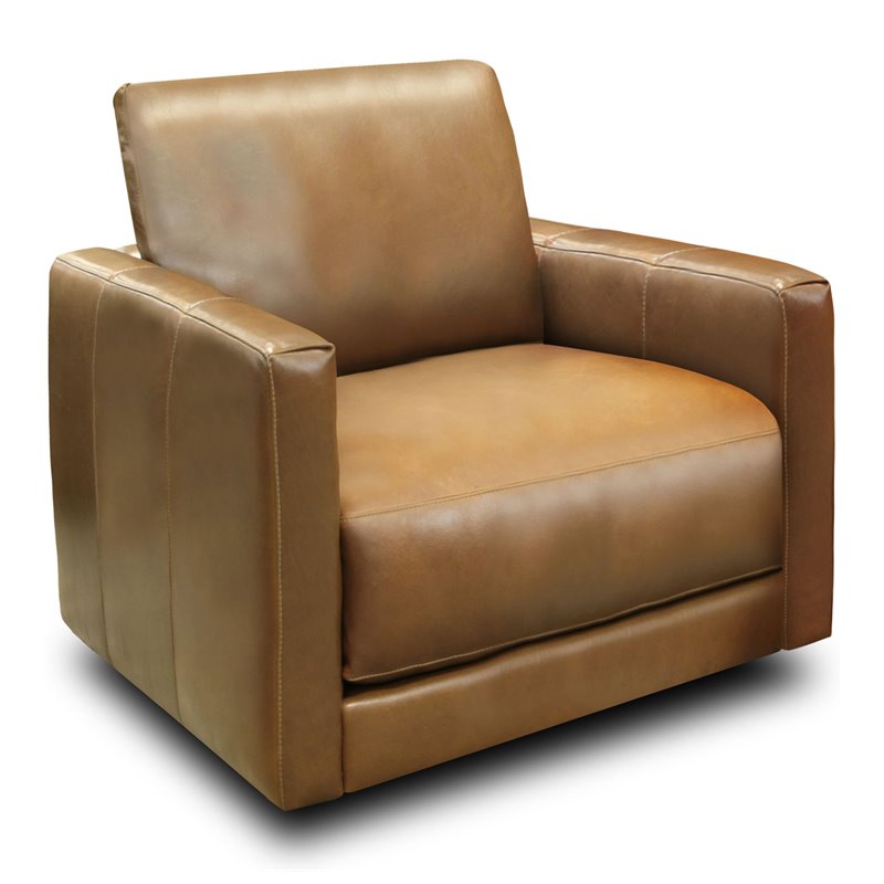 Hello Sofa Home Raffa Contemporary Top Grain Leather Swivel Armchair in Brown