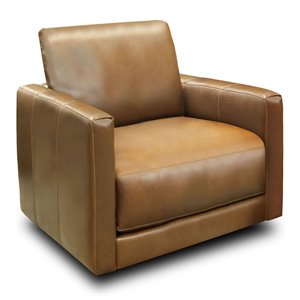 Hello Sofa Home Raffa Contemporary Top Grain Leather Swivel Armchair in Brown