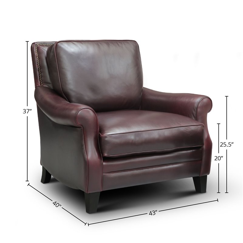Hello Sofa Home Adriana Traditional Top Grain Leather Armchair in Burgundy