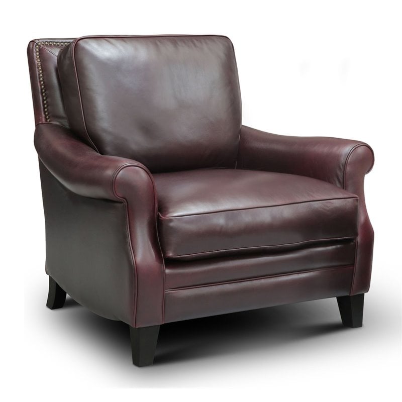 Hello Sofa Home Adriana Traditional Top Grain Leather Armchair in Burgundy