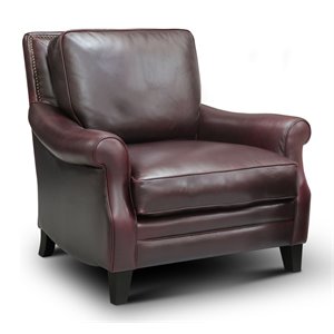 Hello Sofa Home Adriana Traditional Top Grain Leather Armchair in Burgundy