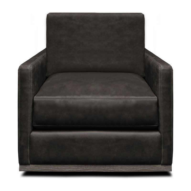 Hello Sofa Home Monterrey Modern Leather Americana Swivel Armchair in Charcoal
