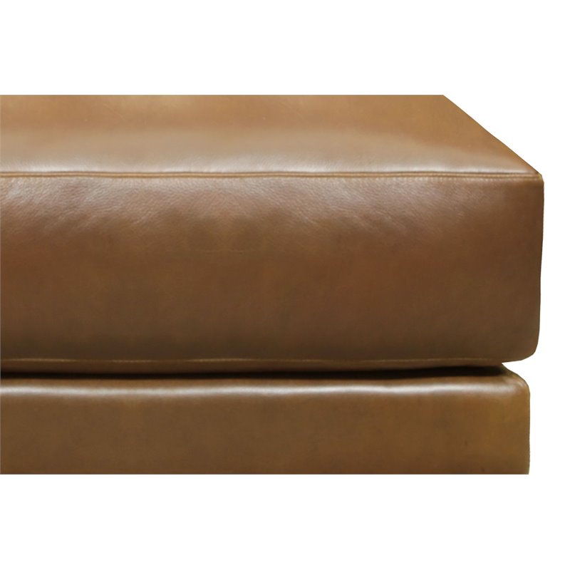 Hello Sofa Home Raffa Contemporary Top Grain Leather Ottoman in Brown