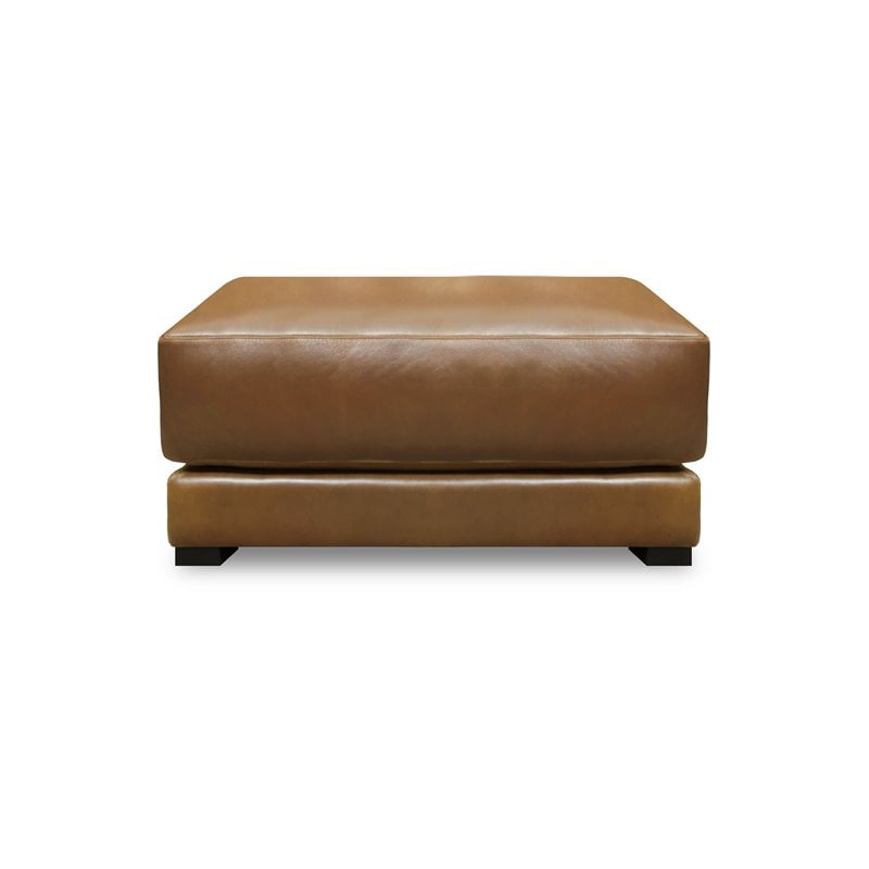 Hello Sofa Home Raffa Contemporary Top Grain Leather Ottoman in Brown
