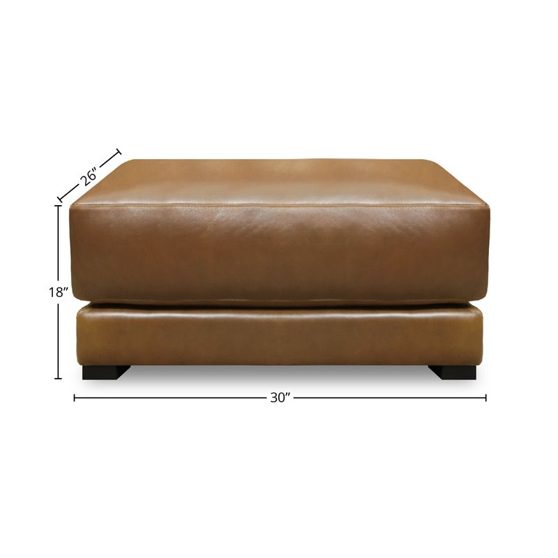 Hello Sofa Home Raffa Contemporary Top Grain Leather Ottoman in Brown