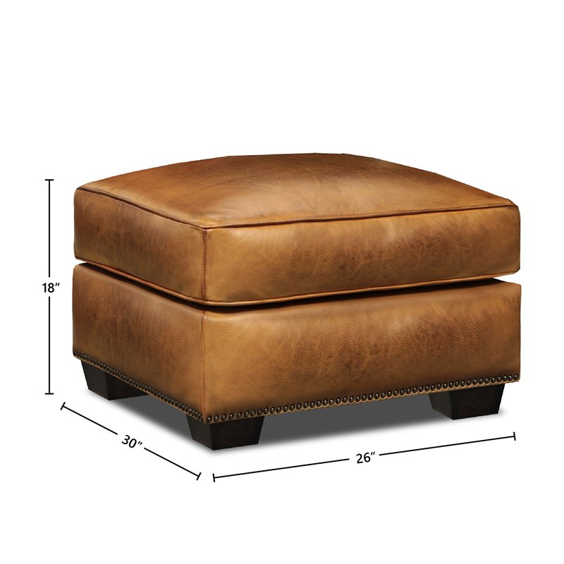 Hello Sofa Home Valencia Top Grain Hand Antiqued Leather Ottoman in Tan Brown