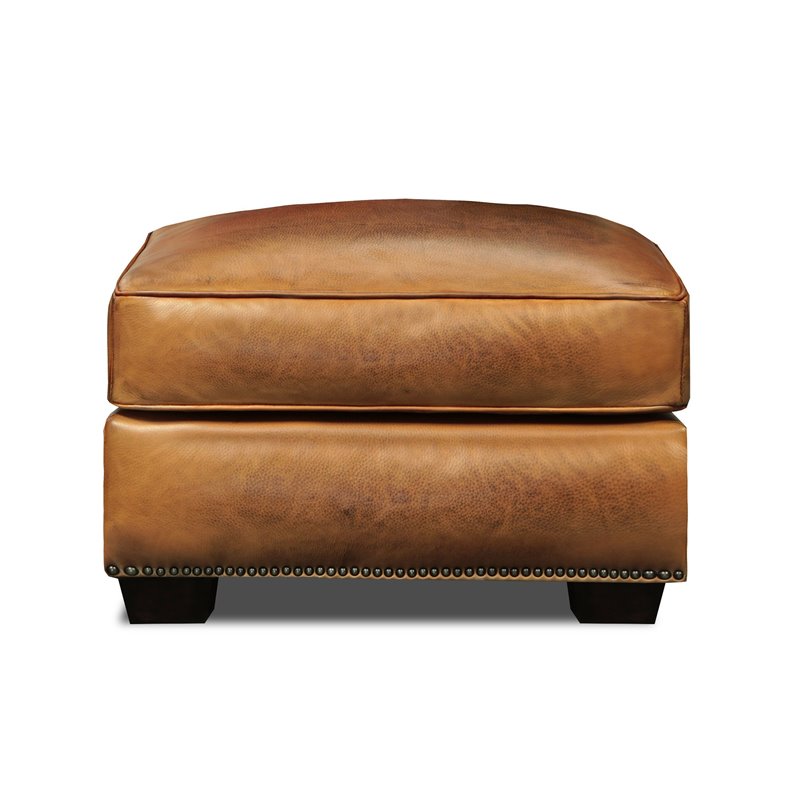 Hello Sofa Home Valencia Top Grain Hand Antiqued Leather Ottoman in Tan Brown