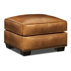 Hello Sofa Home Valencia Top Grain Hand Antiqued Leather Ottoman in Tan Brown