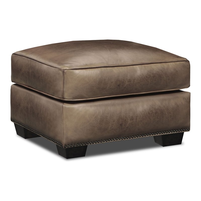 Hello Sofa Home Valencia Top Grain Hand Antiqued Leather Ottoman in Taupe Brown