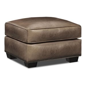 Hello Sofa Home Valencia Top Grain Hand Antiqued Leather Ottoman in Taupe Brown
