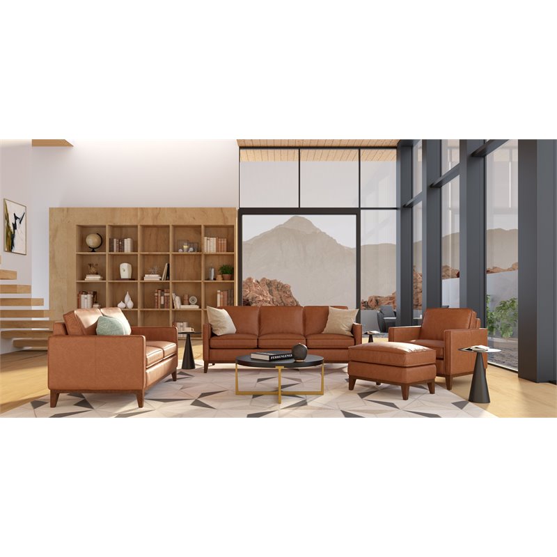 Hello Sofa Home Metropole Pull Up Top Grain Leather Ottoman in Tan Brown