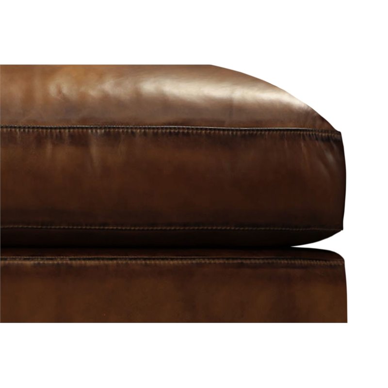 Hello Sofa Home Ramba Contemporary Top Grain Leather Ottoman in Brown