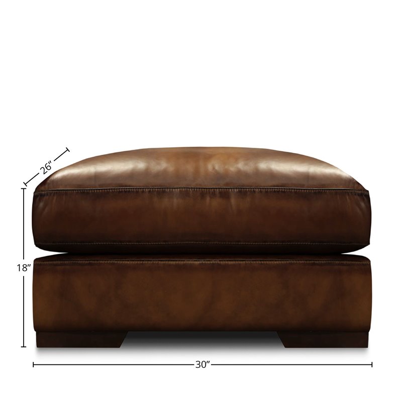 Hello Sofa Home Ramba Contemporary Top Grain Leather Ottoman in Brown
