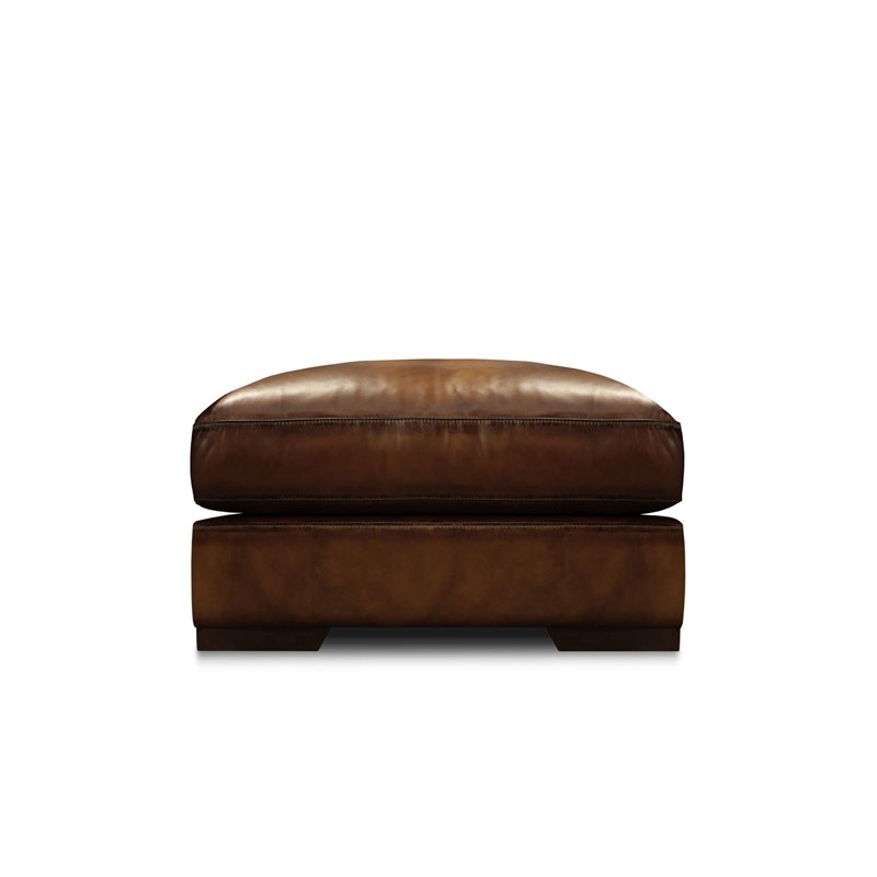 Hello Sofa Home Ramba Contemporary Top Grain Leather Ottoman in Brown