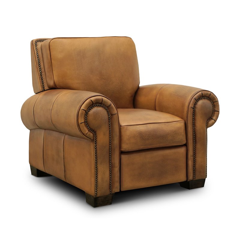 Hello Sofa Home Valencia Top Grain Hand Antiqued Leather Recliner in Tan Brown
