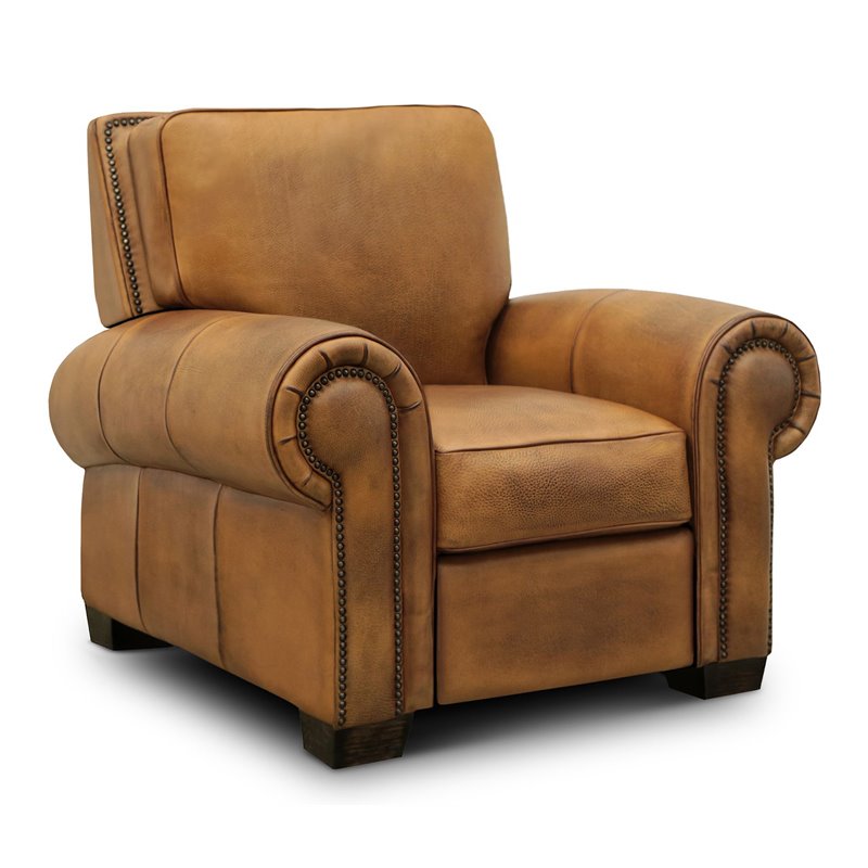 Hello Sofa Home Valencia Top Grain Hand Antiqued Leather Recliner in Tan Brown