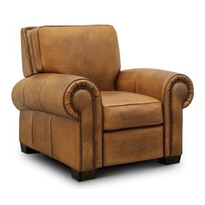 Hello Sofa Home Valencia Top Grain Hand Antiqued Leather Recliner in Tan Brown