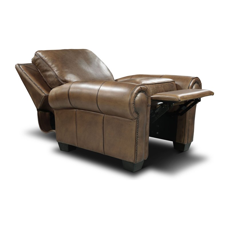 Hello Sofa Home Valencia Top Grain Hand Antiqued Leather Recliner in Taupe Brown