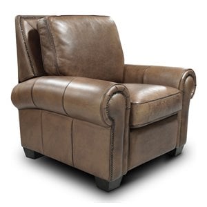 Hello Sofa Home Valencia Top Grain Hand Antiqued Leather Recliner in Taupe Brown