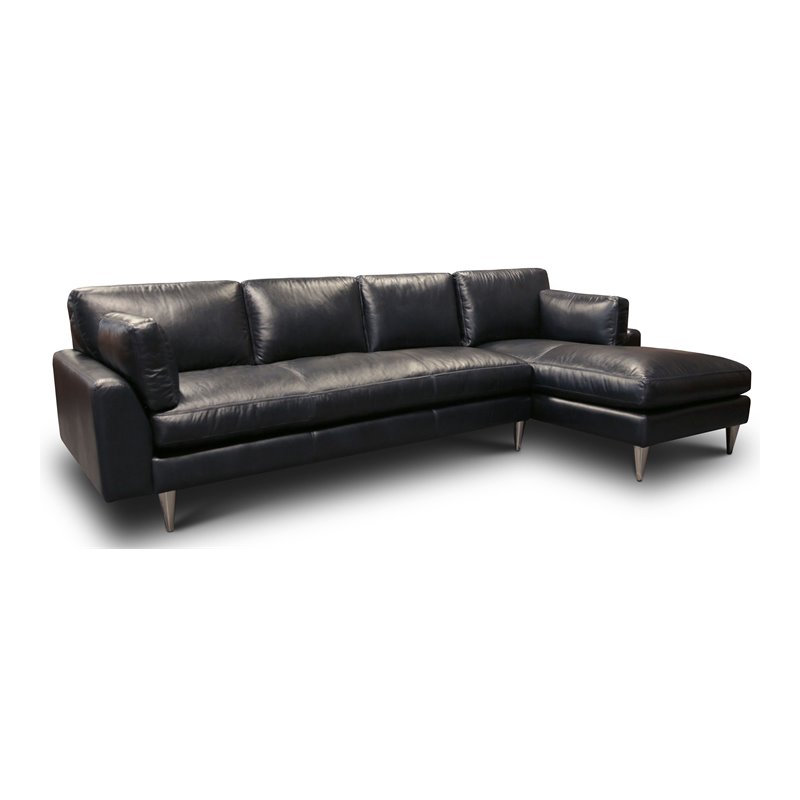 Hello Sofa Home Skyline Right Hand Facing Leather Americana Sectional in Black