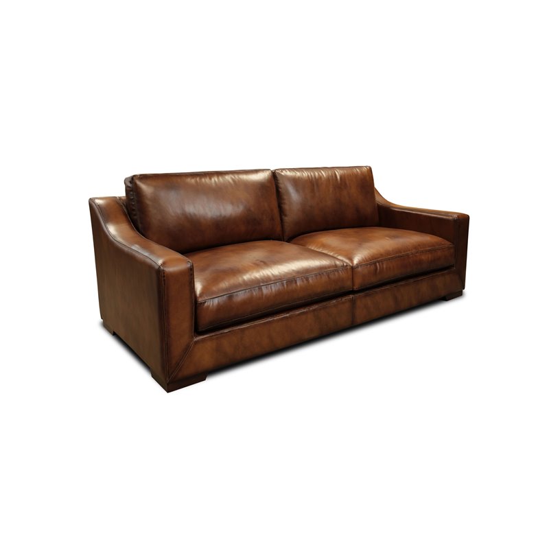 Hello Sofa Home Ramba Contemporary Top Grain Leather Loveseat in Brown