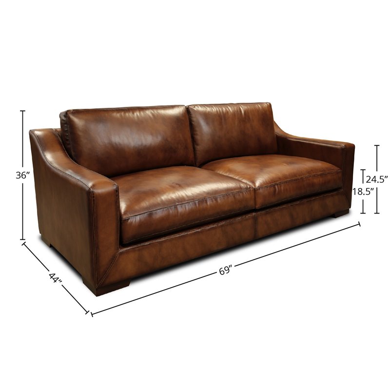 Hello Sofa Home Ramba Contemporary Top Grain Leather Loveseat in Brown