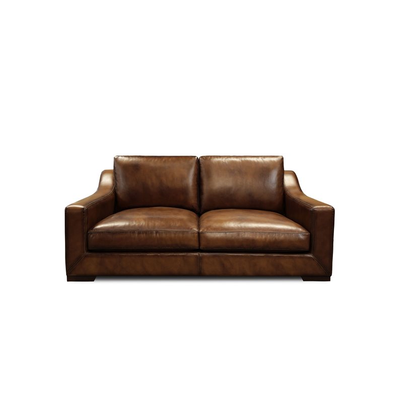 Hello Sofa Home Ramba Contemporary Top Grain Leather Loveseat in Brown