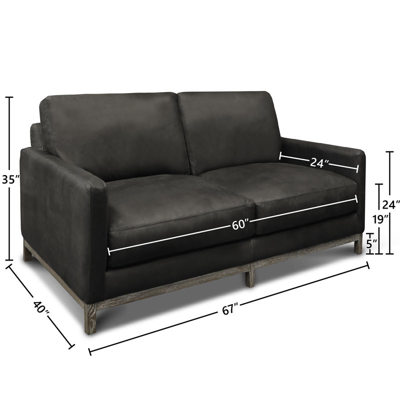 Hello Sofa Home Monterrey Top Grain Leather Americana Loveseat in Charcoal