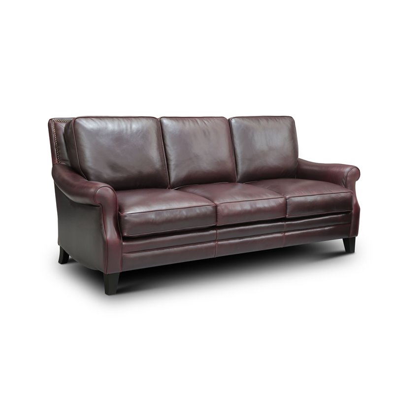Hello Sofa Home Adriana Traditional Top Grain Leather Sofa in Burgundy