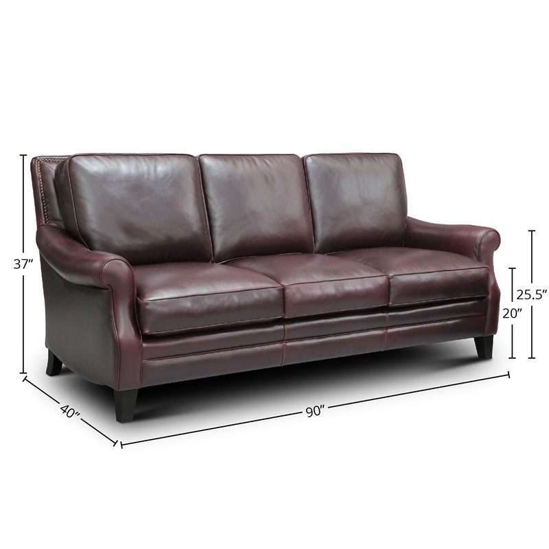 Hello Sofa Home Adriana Traditional Top Grain Leather Sofa in Burgundy