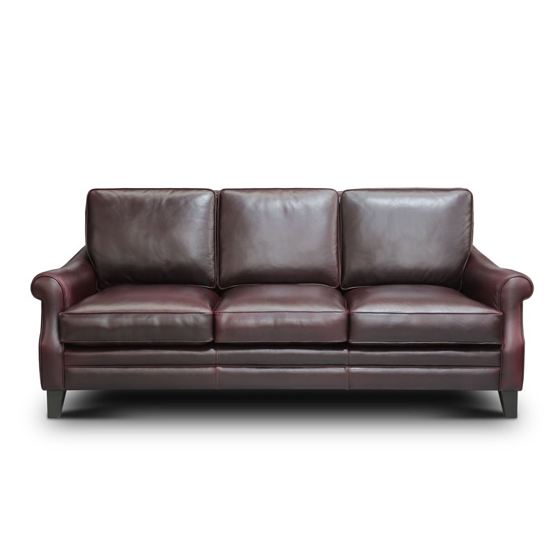 Hello Sofa Home Adriana Traditional Top Grain Leather Sofa in Burgundy