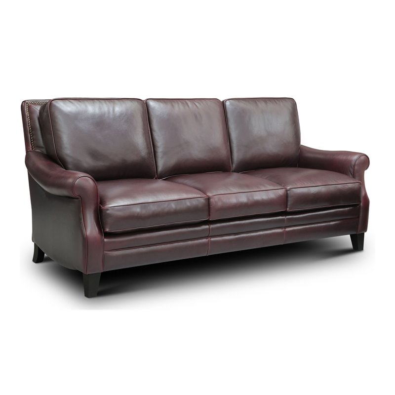 Hello Sofa Home Adriana Traditional Top Grain Leather Sofa in Burgundy
