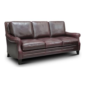 Hello Sofa Home Adriana Traditional Top Grain Leather Sofa in Burgundy