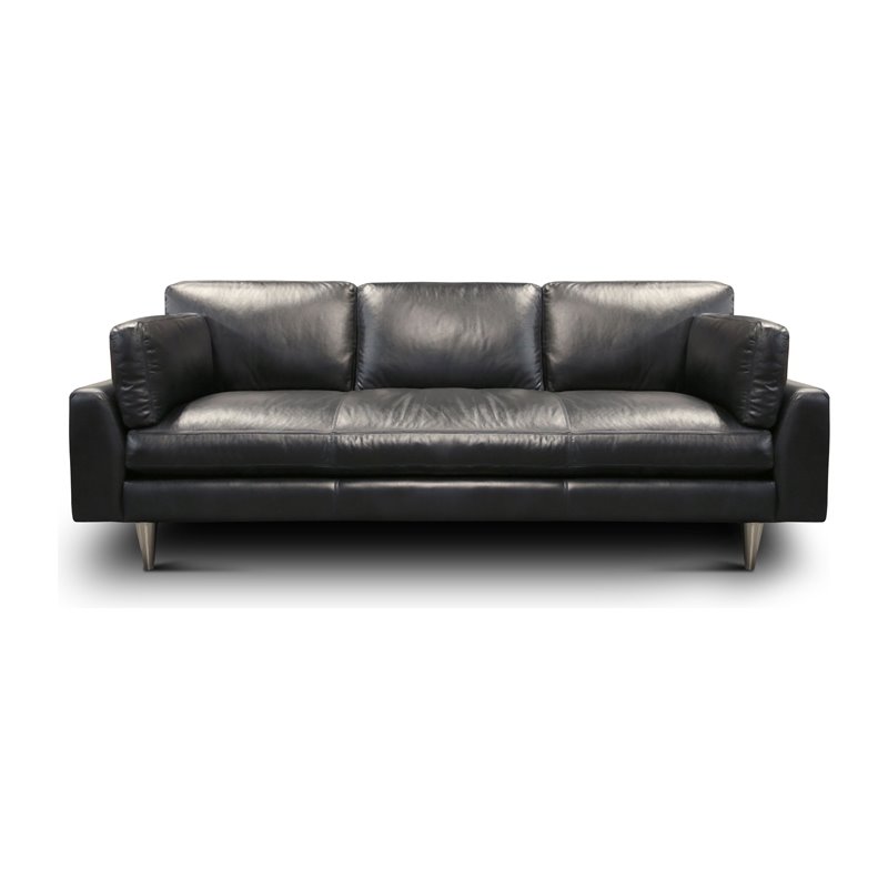 Hello Sofa Home Skyline Modern Top Grain Leather Americana Sofa in Navy Blue