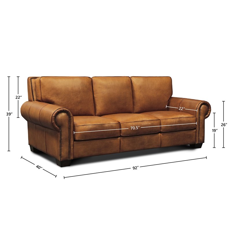 Hello Sofa Home Valencia Top Grain Hand Antiqued Leather Sofa in Tan Brown