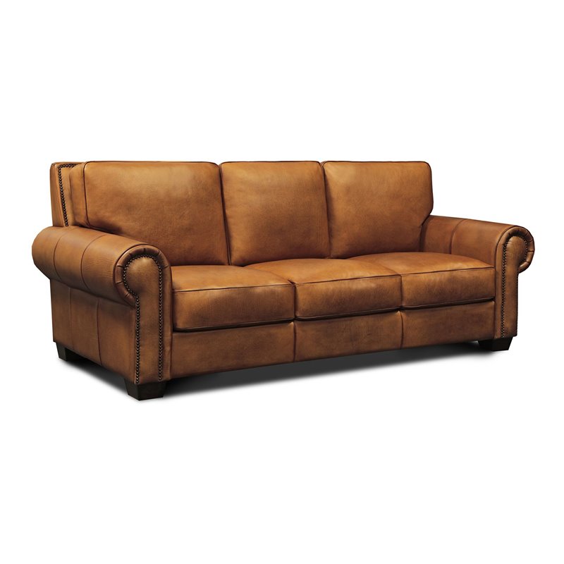 Hello Sofa Home Valencia Top Grain Hand Antiqued Leather Sofa in Tan Brown