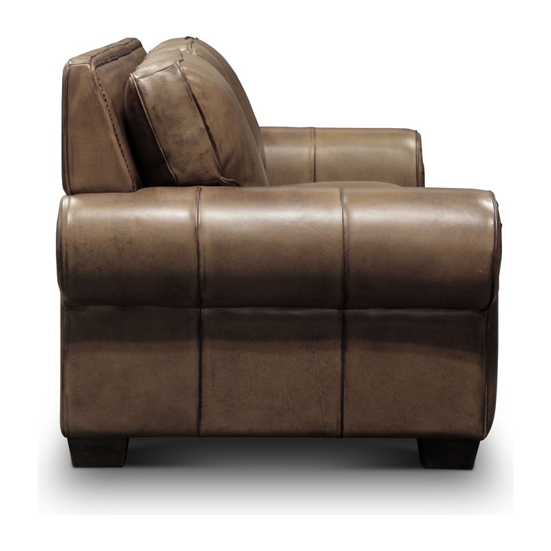Hello Sofa Home Valencia Top Grain Hand Antiqued Leather Sofa in Taupe Brown