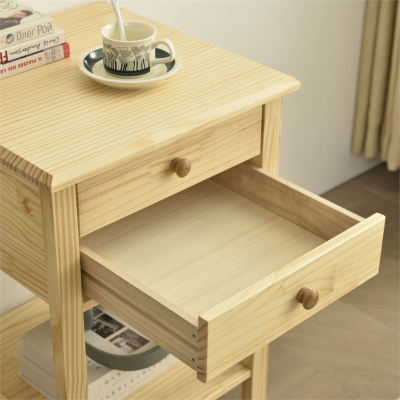 Solid Pine Wood 2 Drawer Nightstand