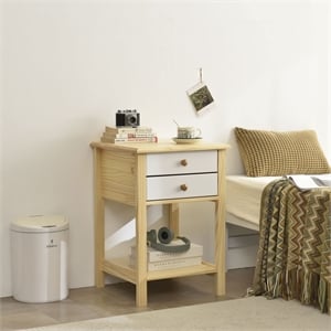 Solid Pine Wood 2 Drawer Nightstand