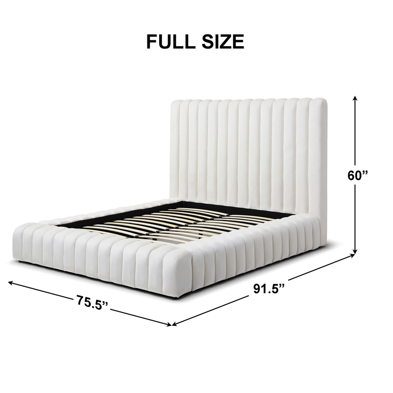 Avalon Velvet Upholstered Full Platform Bed in Cream
