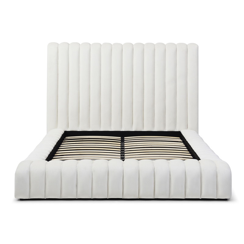 Avalon Velvet Upholstered Full Platform Bed in Cream
